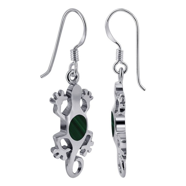 Gem Avenue 925 Sterling Silver Oval Green Malachite Lizard French Hook Drop Earrings - CP11CPOOY8F