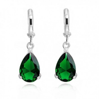 Teardrops Dangle Earrings with Green Simulated Emerald Zirconia Crystals18 ct Gold Plated for Women - C612MAHII8X