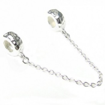 Sterling Silver Hammered Safety Chain Stopper with Rubber Bead for European Charm Bracelets - CZ116KIHQYB