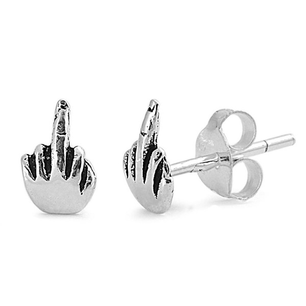 Sterling Silver Middle Finger Stud Ears Earrings - CB11HN8WN5T