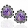 Sterling Silver Triangular Charoite Antique Finish Stud Earrings - CE12FZK37XD