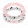 POSHFEEL Long Distance Couples Bracelets 8mm Howlite & Natural Stone Beads 2 Pieces- 7.5" - Pink - CT1836D8ZSG