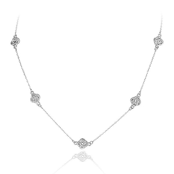 Sterling Silver Polished Love Knot Flower Station Chain Necklace - C412OE53M1A