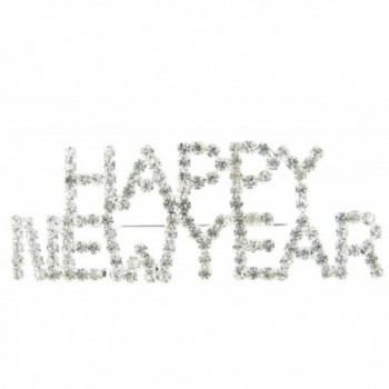 Happy New Year Rhinestone Word Brooch Pin with Clear Crystals - C111H0BEQL3