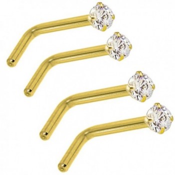 Thenice 2 Pairs 20g 0.8mm L type Nose Stud Bar Earrings Ear Bone Screws - Gold 2mm rock - CX12M2DAC3D