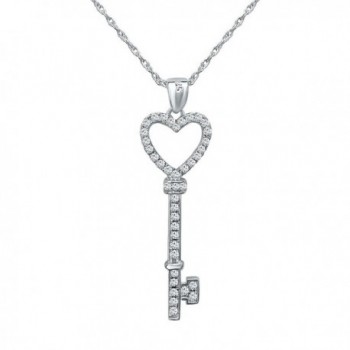 Sterling Silver Cubic Zirconia Heart Key Pendant Necklace - C511YJCMGD1