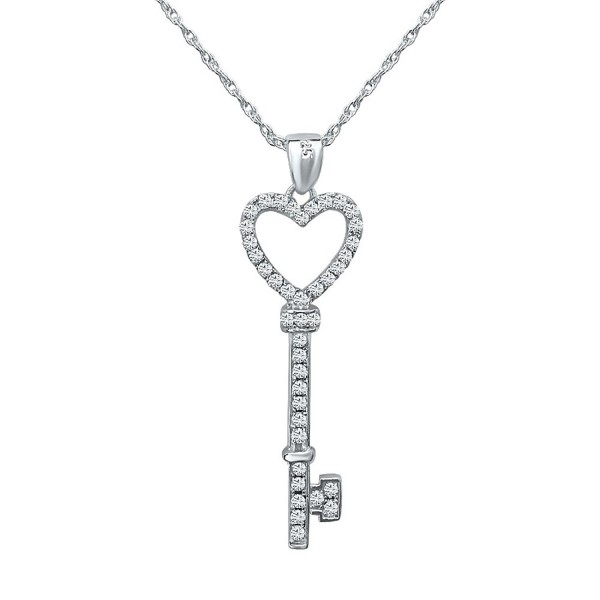 Sterling Silver Cubic Zirconia Heart Key Pendant Necklace - C511YJCMGD1