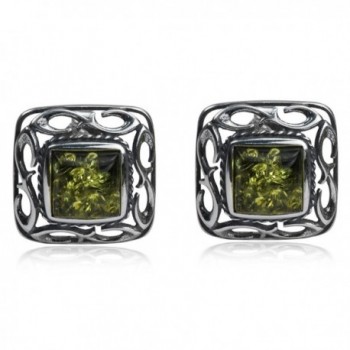 Sterling Silver Green Amber Square Stud Earrings - CP11FELPZOX