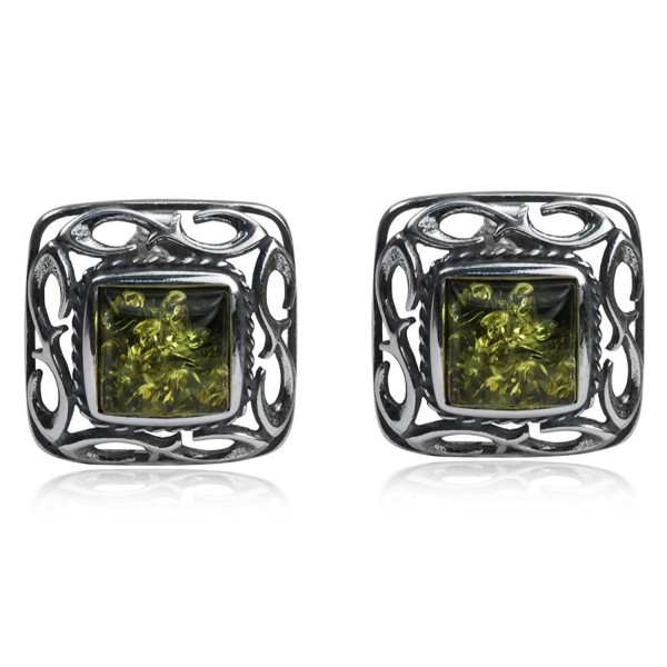 Sterling Silver Green Amber Square Stud Earrings - CP11FELPZOX