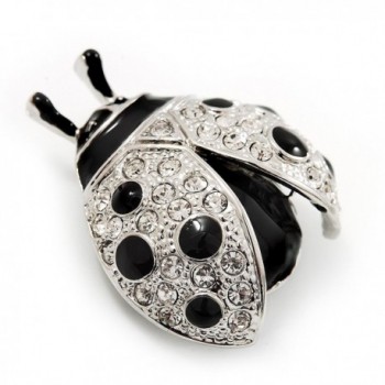 Black Enamel Ladybug Brooch (Silver Tone) - CI116Q160WL