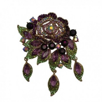 TTjewelry 3.94" Vintage Style Art Deco Flower Rose Brooch Pin Pendant Rhinestone Crystal - Purple - CT124V0KZ6P