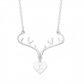 SENFAI Silver Rhodium Plated Deer Antler Initial Alphabet Letter Heart Pendant Necklace 18" - C61832YCN8Q