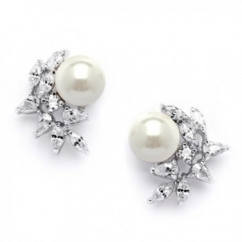Mariell Ivory Pearls & CZ Cluster Clip On Wedding Earrings for Brides- Bridesmaids & Mother of the Bride - CX12J5BE79V