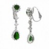 Sparkly Bride CZ Clip On Earrings Green Dangle Teardrop Wedding Women Fashion 1.5 inches - CG127W1OLXN