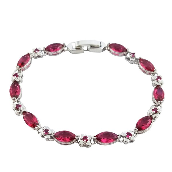 SELOVO Marquise Shape Cubic Zirconia Flower CZ Bracelet Chain Silver Tone - fuchsia - CC12K77MWUN