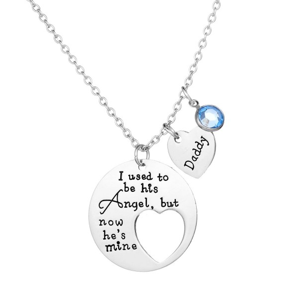 Memorial Necklace I Used To Be His Angel Now He's Mine Daddy Pendant Necklace Gift for Dad - Blue Crystal - CU185GU5WZE