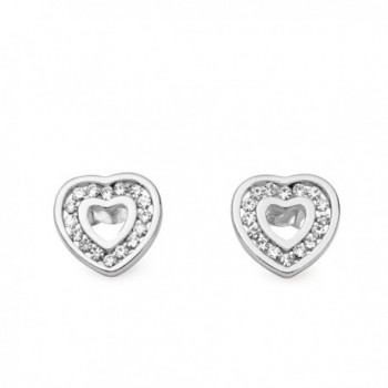 Sterling Silver Rhinestone Crystal Hollow Heart Shaped Stud Earring - CE12KJNZWMZ