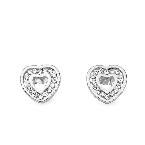 Sterling Silver Rhinestone Crystal Hollow Heart Shaped Stud Earring - CE12KJNZWMZ