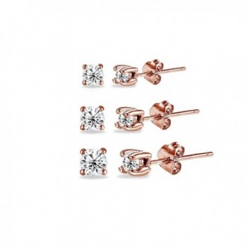 5 Pair Set Rose Gold Flashed Sterling Silver Cubic Zirconia Round Stud Earrings- Choice of Sets - 3-Pairs 3-5mm - CY186ONNS86