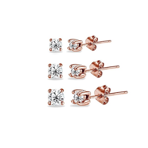 5 Pair Set Rose Gold Flashed Sterling Silver Cubic Zirconia Round Stud Earrings- Choice of Sets - 3-Pairs 3-5mm - CY186ONNS86