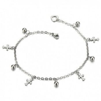 Stainless Steel Anklet Bracelet with Dangling Charms of Crosses and Beads - C912J77WZAP