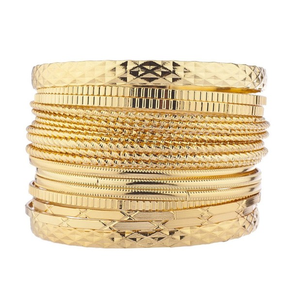 Lux Accessories Women's Multi Bangle Bracelet Set - Goldtone Mixed Textured Multi Bangle - C217Y0HZ64L