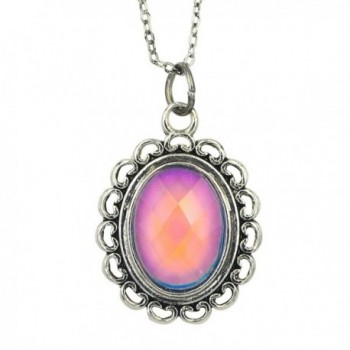 Fun Jewels Vintage Multi Color Change Facet Oval Stone Pendant Mood Necklace 18"Chain+2"extender - C717YH0T34L