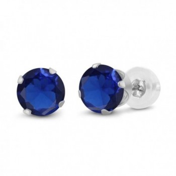 14K White Gold Blue Simulated Sapphire Women's Stud Earrings (1.10 cttw- 5MM Round Cut) - CS12L46E5WJ