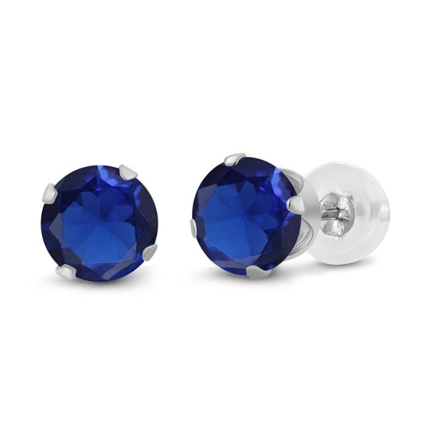 14K White Gold Blue Simulated Sapphire Women's Stud Earrings (1.10 cttw- 5MM Round Cut) - CS12L46E5WJ