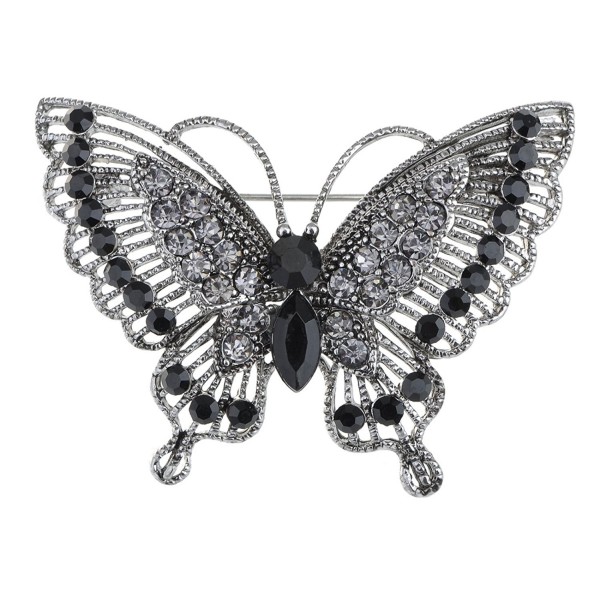 Alilang Antique Inspire Grey Silvery Tone Crystal Rhinestones Butterfly Pin Brooch - CQ115YFMF3D