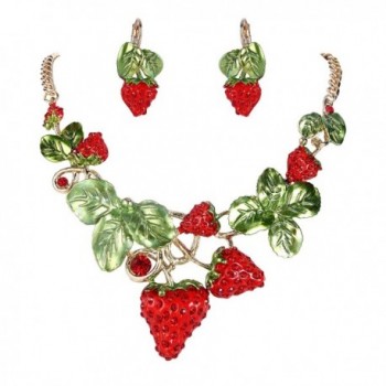 EVER FAITH Women's Austrian Crystal Sweet Strawberry Leaf Necklace Earrings Set - Red Gold-Tone - CG11BGDN2EN