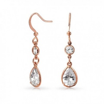 Bling Jewelry Rose Gold Plated Brass Bezel Set Teardrop and Round CZ Dangle Earrings - C711EN0PQ2R