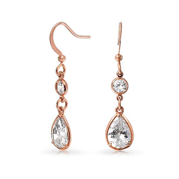 Bling Jewelry Rose Gold Plated Brass Bezel Set Teardrop and Round CZ Dangle Earrings - C711EN0PQ2R