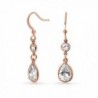 Bling Jewelry Rose Gold Plated Brass Bezel Set Teardrop and Round CZ Dangle Earrings - C711EN0PQ2R