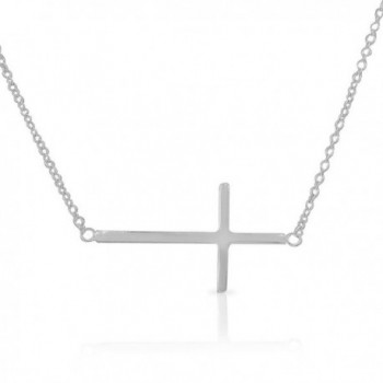 925 Sterling Silver Sideways Horizontal Cross Pendant Necklace - White - CQ110VAWNY1