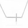 925 Sterling Silver Sideways Horizontal Cross Pendant Necklace - White - CQ110VAWNY1