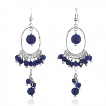 925 Sterling Silver Round Gemstones Dangle Earrings - Blue - CO11PZ1VHWL