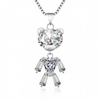 Cute little Bear'925 sterling Silver CZ diamond Pendant Necklace Best gifts for women girls children - White - CO187WGQUKD