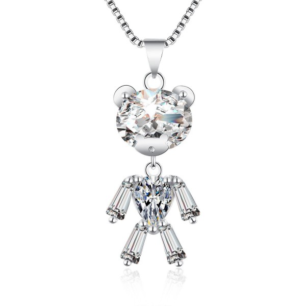 Cute little Bear'925 sterling Silver CZ diamond Pendant Necklace Best gifts for women girls children - White - CO187WGQUKD