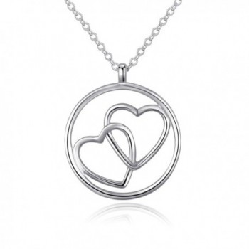 925 Sterling Silver Women Love Heart Circle Pendant Necklace Jewelry Gift - White Gold - CW1882CXTGX