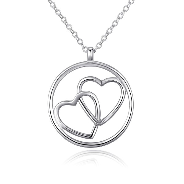 925 Sterling Silver Women Love Heart Circle Pendant Necklace Jewelry Gift - White Gold - CW1882CXTGX