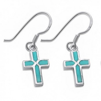 Dangle Style Turquoise Cross .925 Sterling Silver Fish hook Dangle drop Earrings - CN12I7OQDOT