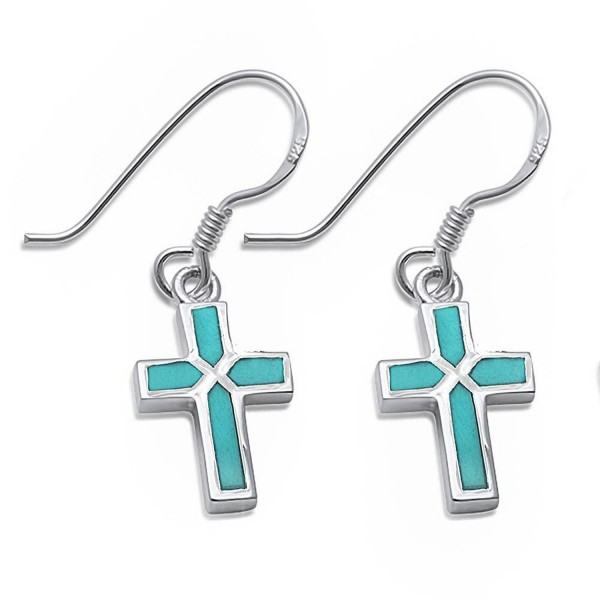 Dangle Style Turquoise Cross .925 Sterling Silver Fish hook Dangle drop Earrings - CN12I7OQDOT