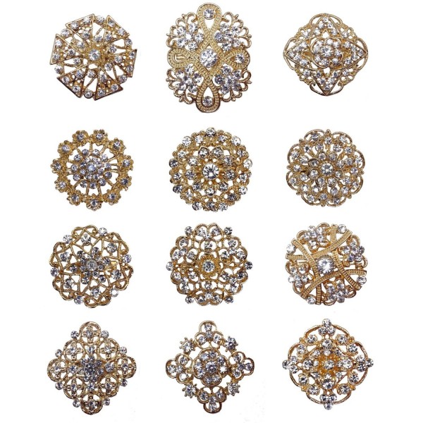 12px Gold Plated Crystal Brooches Flower Floriated Brooch Collar Pin Rhinestone Corsage Bouquet Decor - CU125AI9B5R