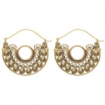 81stgeneration Women's Brass Gold Tone Circle Filagree Creole Indian Ethnic Tribal Earrings - CJ12LJ0GIJN