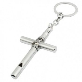 Silvery Cross Pendant Keychain w/ Whistle Clasp - CH119MU4FTD