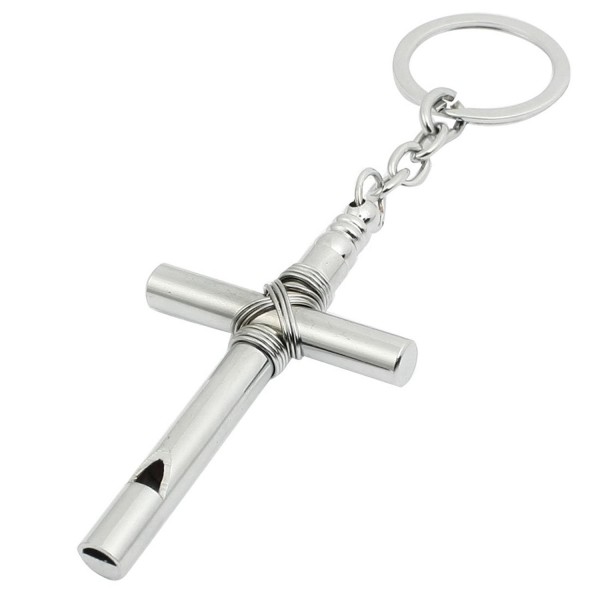 Silvery Cross Pendant Keychain w/ Whistle Clasp - CH119MU4FTD