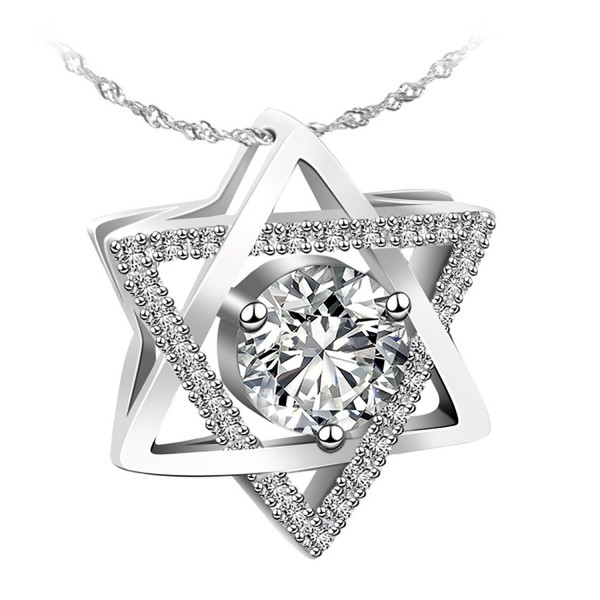 Jewelry Sterling Silver Pendant Necklace Hexagram / Star of David Necklace Exquisite Gift Package - CA185WA3S0L
