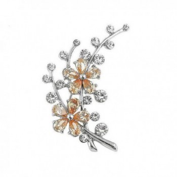 Glamorousky Dazzling Flower Brooch with Silver Austrian Element Crystal and Orange CZ (3311) - C5118SOD5H7