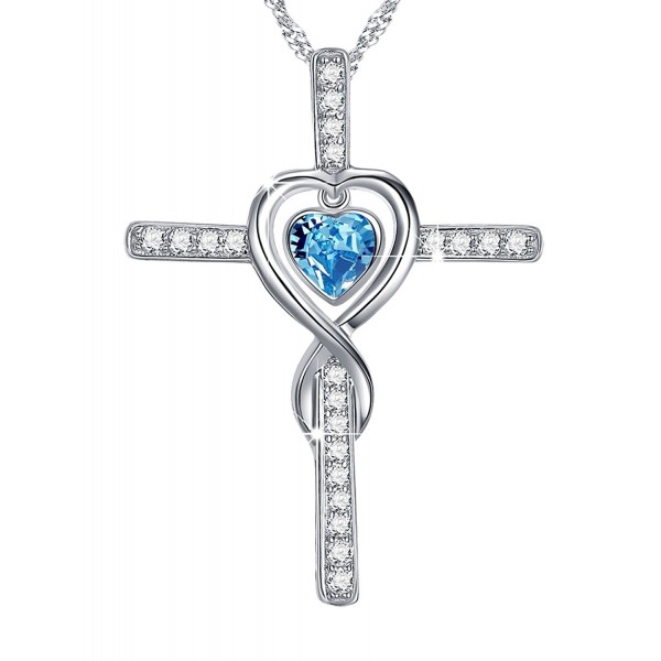 Infinity Birthstone Aquamarine Anniversary Girlfriend - Aquamarine Love Infinity God Cross Necklace - CE180KK2AZQ